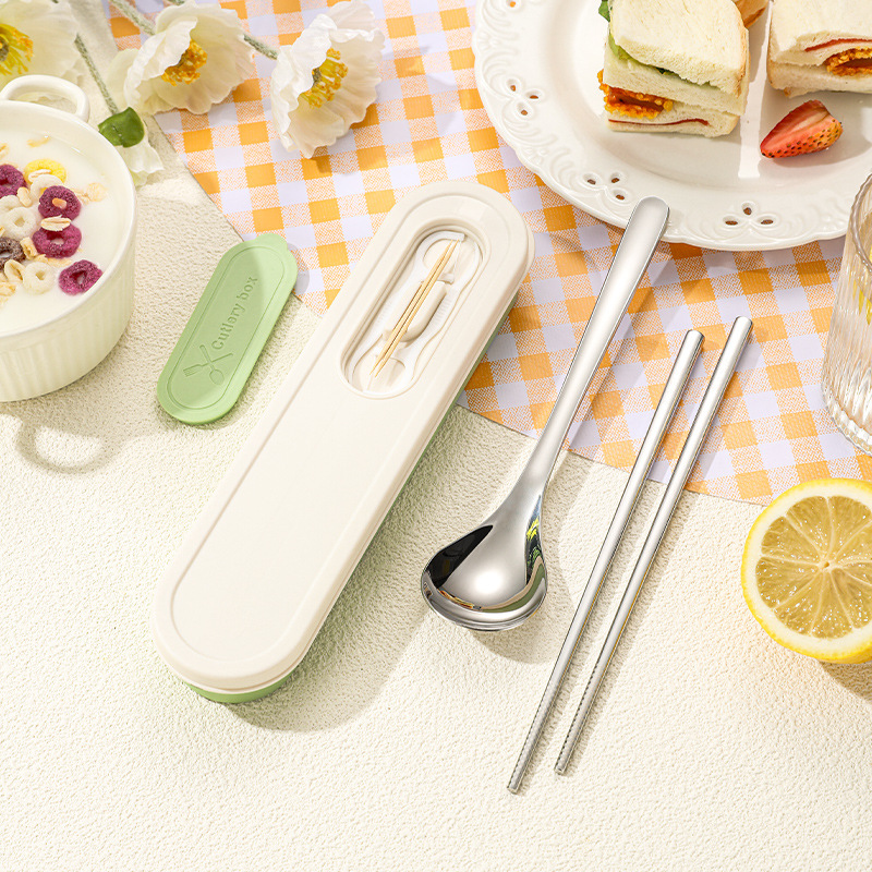 304 stainless steel cutlery set one person spoon chopsticks portable storage box takeaway office worker cutlery gift