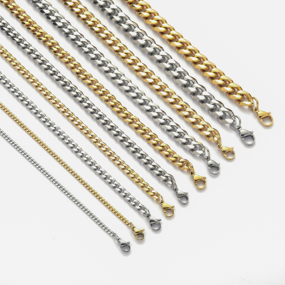 Stainless steel six-sided polished Cuban chain lobster clasp necklace 3mm 5mm 7mm 9mm 11mm Cuban necklace