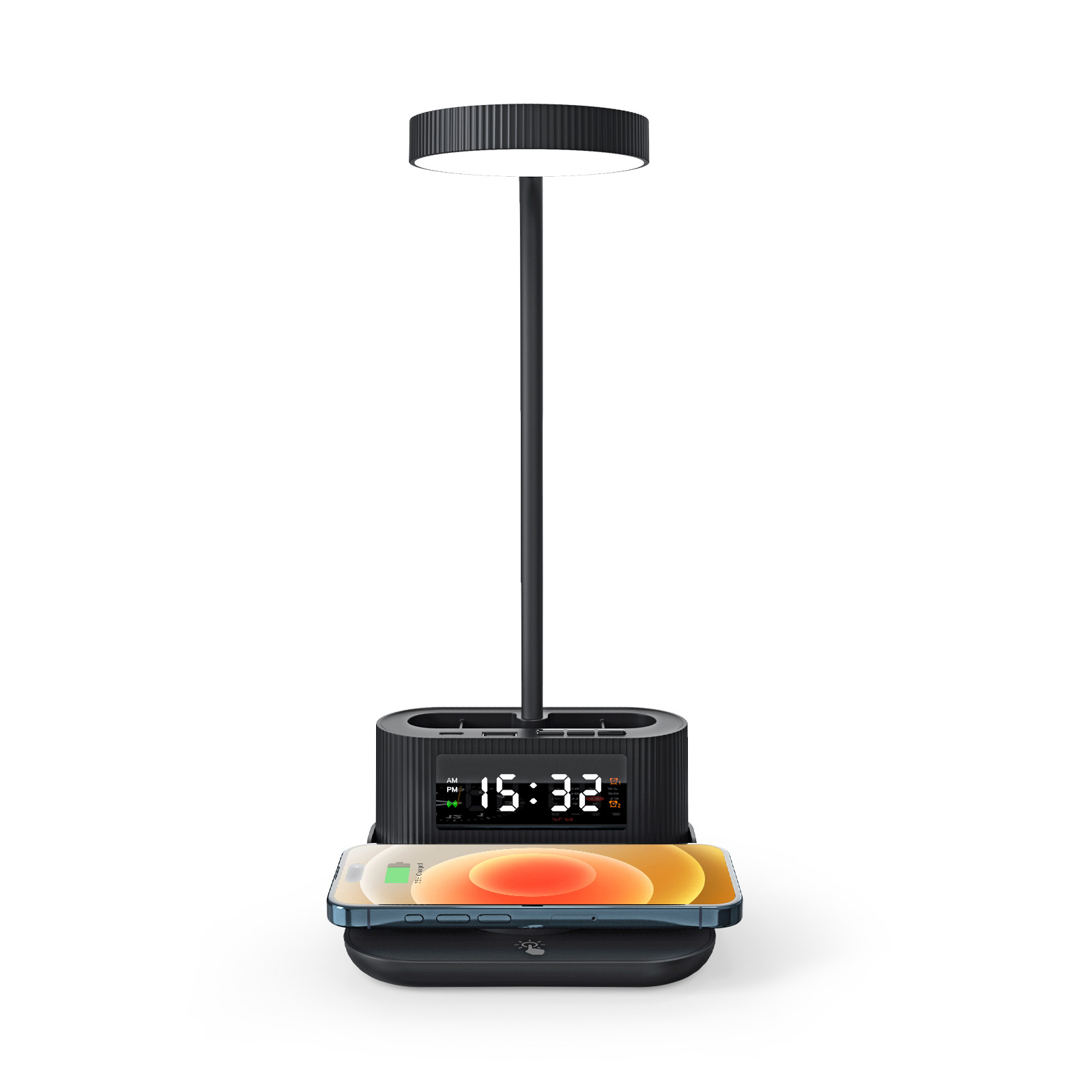 New with Alarm Multifunctional Bedside Lamp Wireless Charger with Clock Pen Holder Desk Lamp 15W Wireless Fast Charging