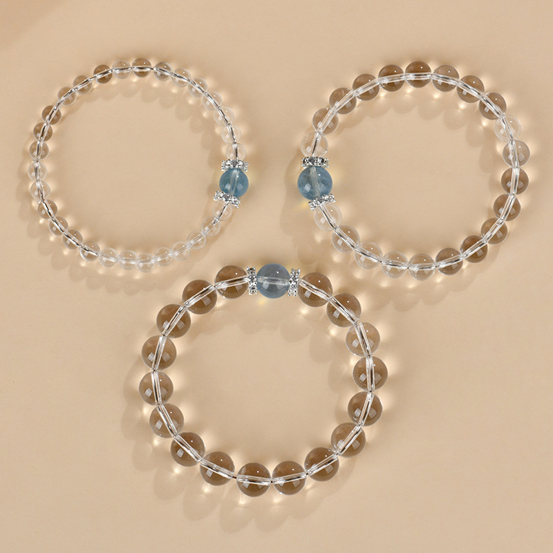 Natural White Crystal Aquamarine Round Bead Bracelet Women Fresh Bracelet Network Jewelry Custom