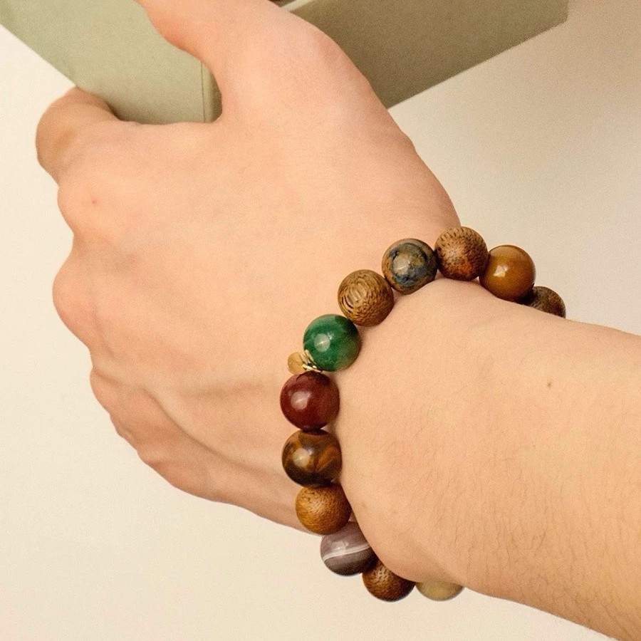 Spring Summer New Agarwood Bracelet Amber Agate Multi-Color Beaded Bracelet Colorful New Chinese Style Layering Daily Wear