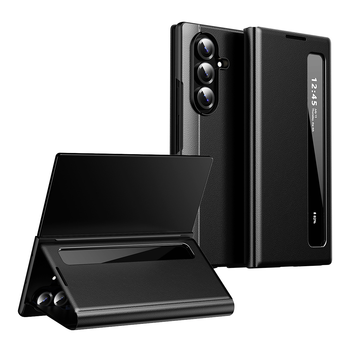 For Samsung Z Fold7 Phone Case Smart Side Window Leather Case Fold5/6 Flip Cover Bracket Anti-Fall Protection
