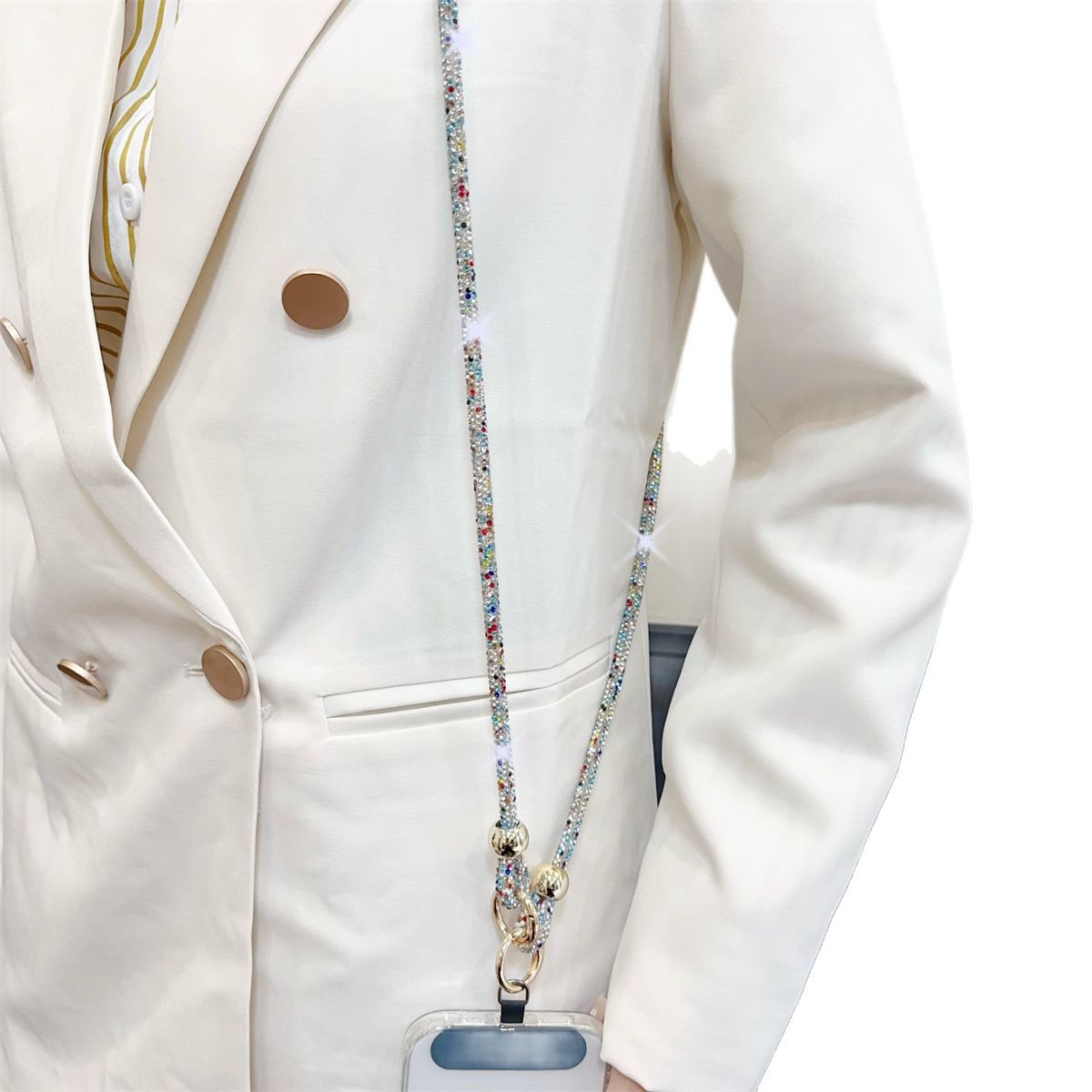 Beaded Rhinestone Crossbody Chain Luxury Diamond Long Phone Lanyard Bag Single Shoulder Chain