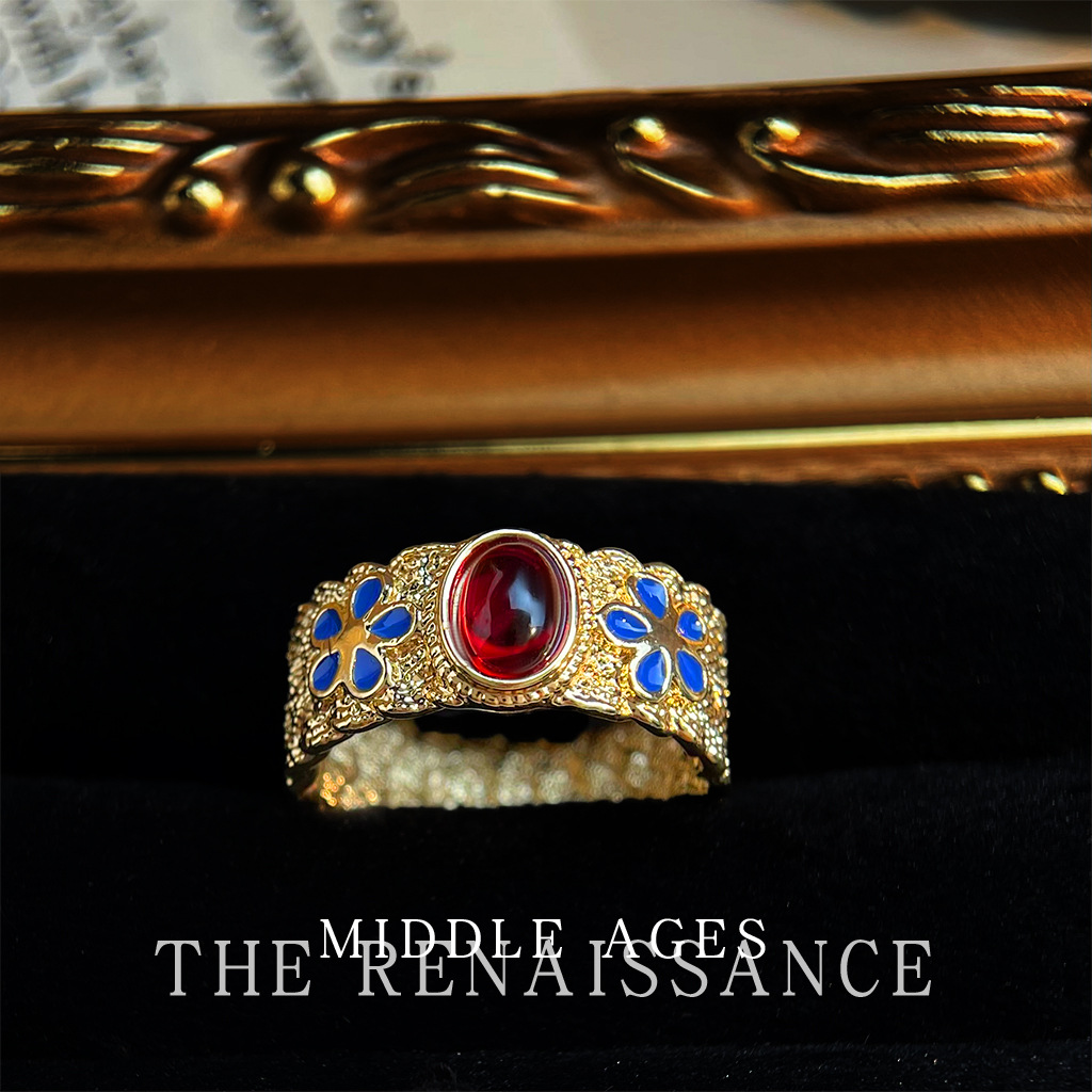 Court Night Banquet~Vintage Retro Enamel Drop Glaze Ring Index Ring Niche Hand Jewelry