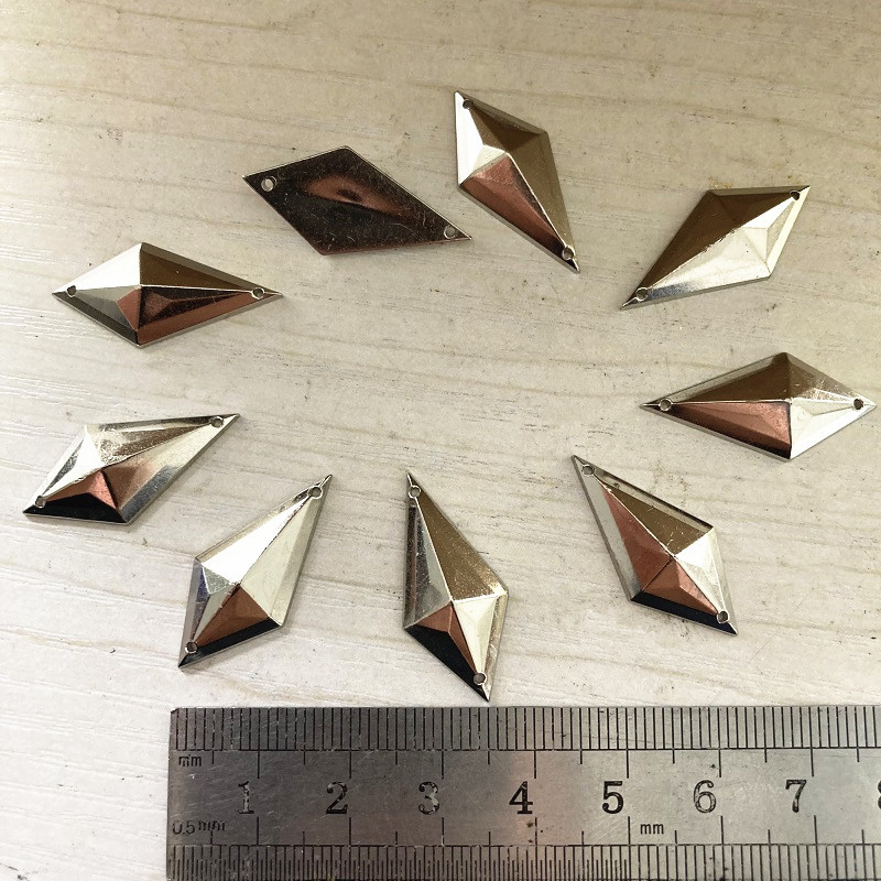 DIY Imitation Metal Hand Sewing Beads Diamond Shape Rhinestone COS Hand Beading Anime Costume Accessories 20X34MM Gold