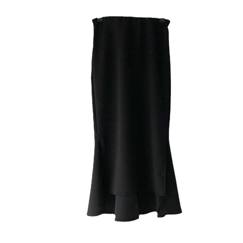 XIAOZHI~ Black Fishtail Skirt Pencil Skirt Midi Skirt Women's Spring Autumn High-Waist Irregular Niche