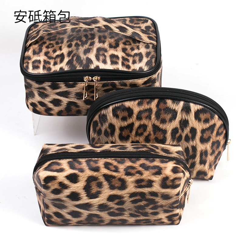 New Leopard Print Dumpling Cosmetic Bag Large Capacity Multifunctional Portable Storage Bag Three-Piece Set Women's Bag