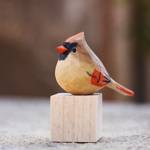 5ZW Fat Bird Wood Carving Small Bird Birthday Gift Small Fat Bird Pure Handmade Solid Wood Desktop Ornament