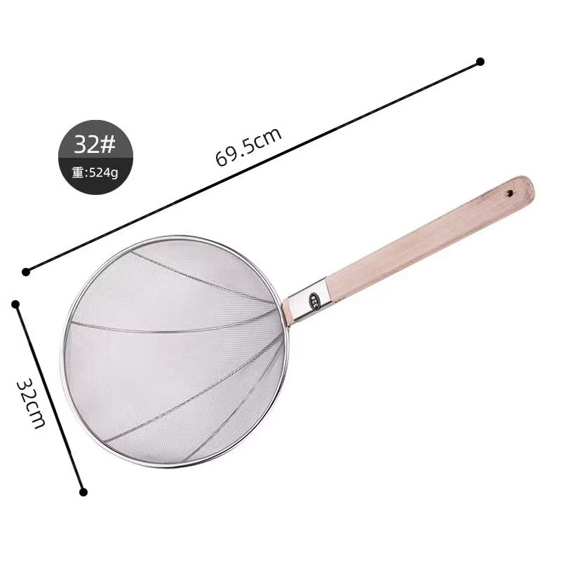 Stainless steel colander, large kitchen filter mesh strainer, noodle strainer, commercial large frying colander, wooden handle wire strainer