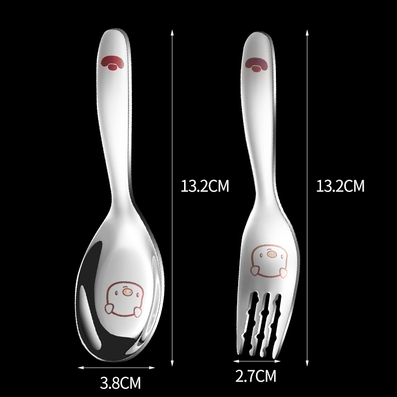 316 stainless steel children's spoon fork rice spoon toddler baby eating soup spoon color carved cartoon small spoon dessert spoon