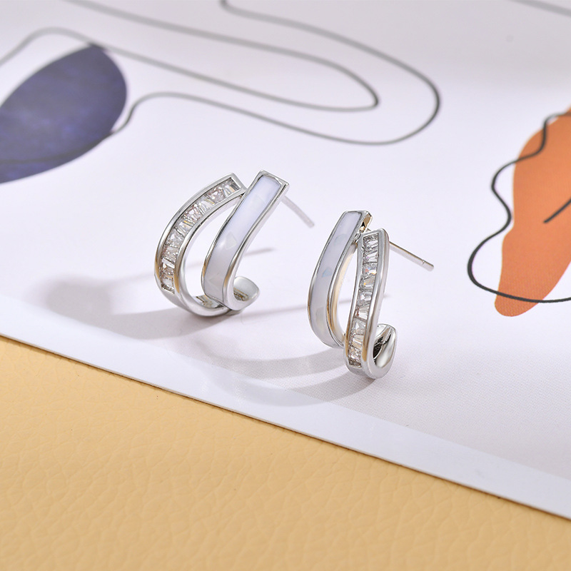 Double-layer ear studs women summer simple earrings S925 ear pin earrings ear accessories 2023 new