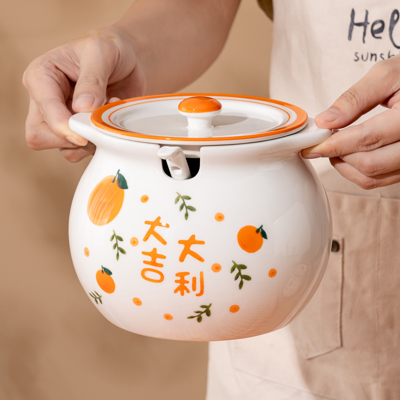 Seasoning storage ceramic lard pot household high temperature resistant chili oil pot lard pot kitchen seasoning pot lard container