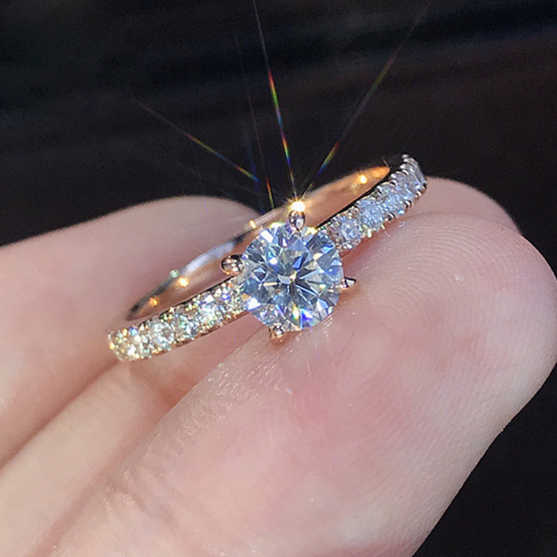 Cao Shi eBay Simple Zircon Engagement Wedding Ring Copper Plated White Gold Imitation Diamond Ring