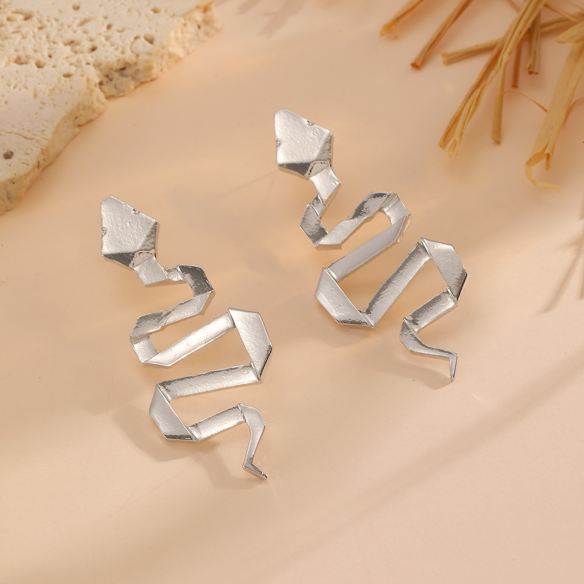 ZA vintage geometric origami snake ear studs punk exaggerated earrings for women three-dimensional ear accessories