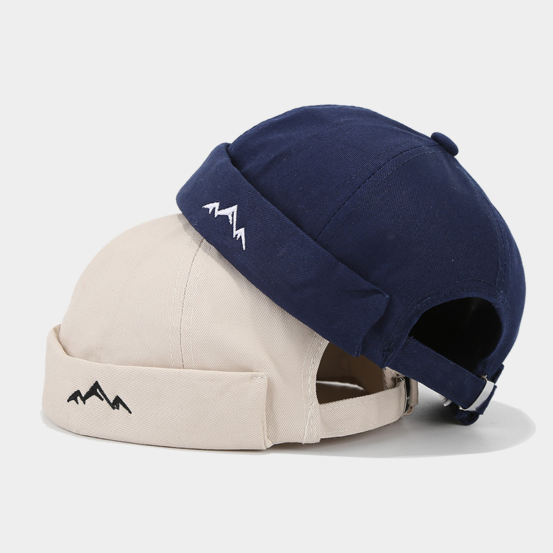 New Mountain Peak Embroidery Landlord Cap for Men, Round Top Hip-Hop Street Dance Cap, Women's Street Skull Cap