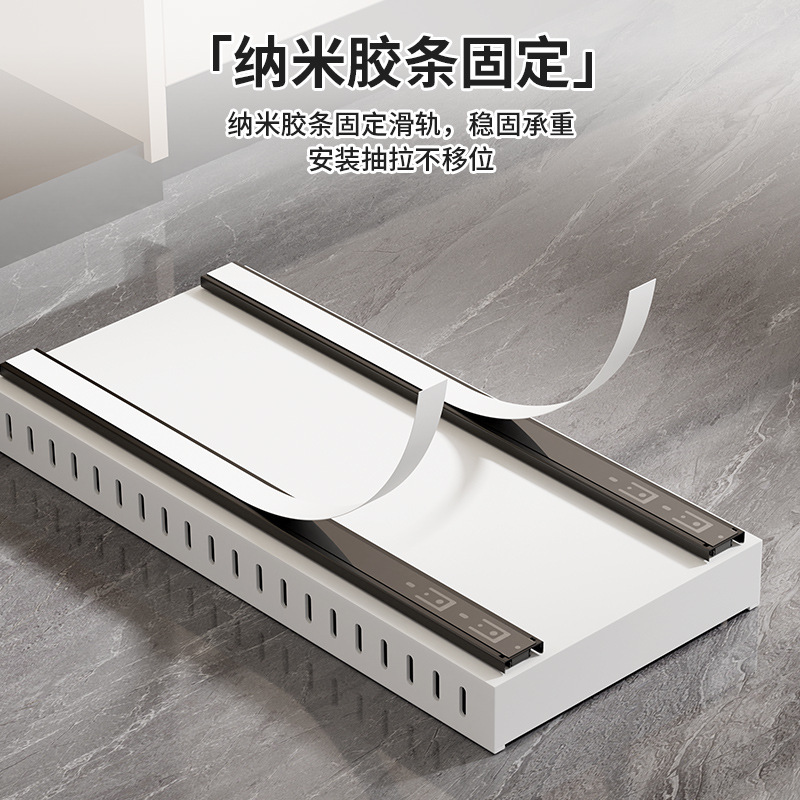 Kitchen pull-out box silent household pot storage rack adjustable carbon steel countertop lid rack