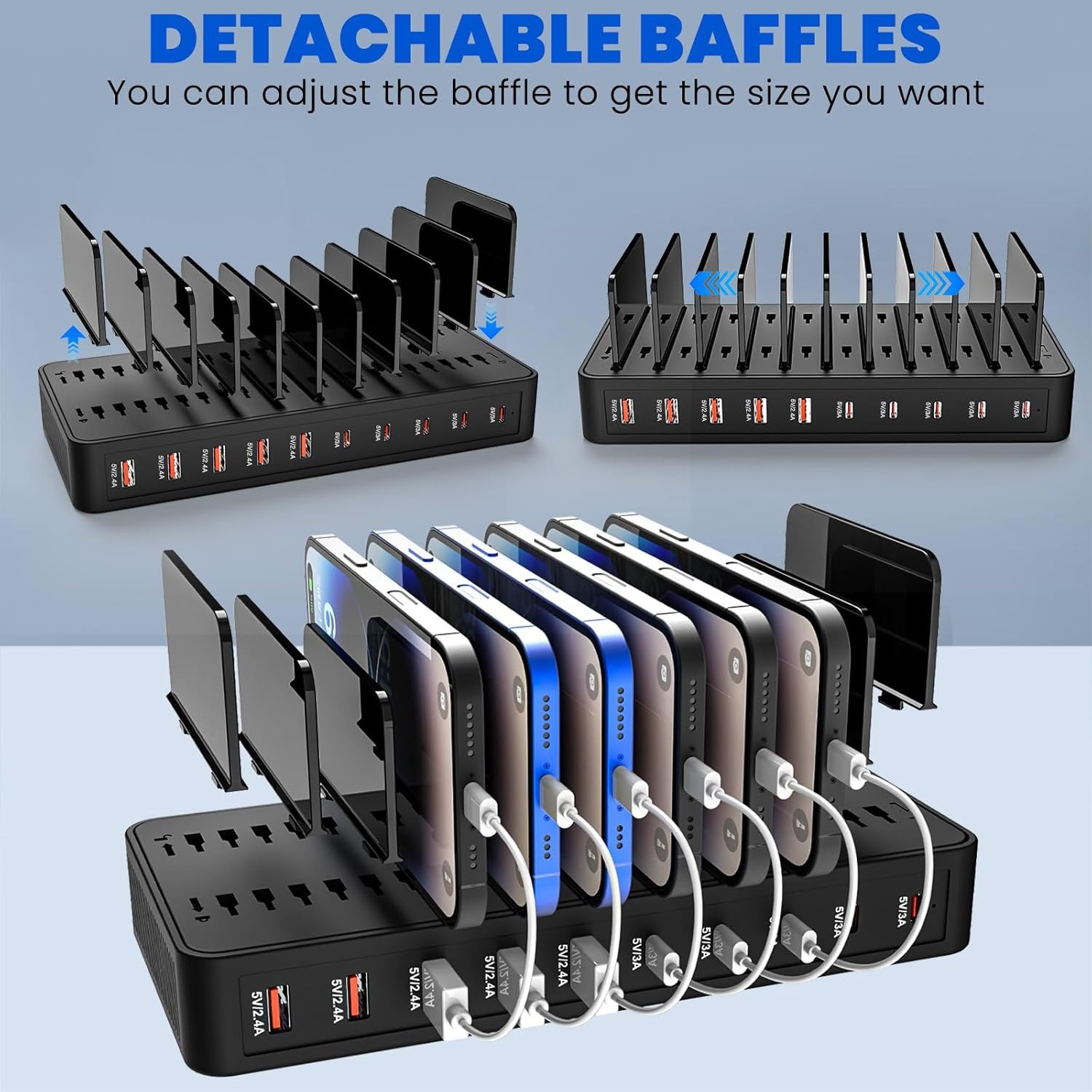 Multi-Port Charger 10-Port USB Plug Multi-Hole Socket Mobile Phone Fast Charge Integrated Stand Desktop Charging Station