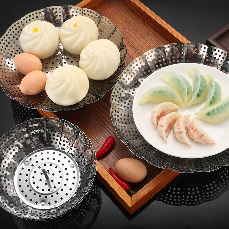 Household kitchen stainless steel steamer plate lotus triangle steamer foldable steaming rack steaming grid fruit drain plate