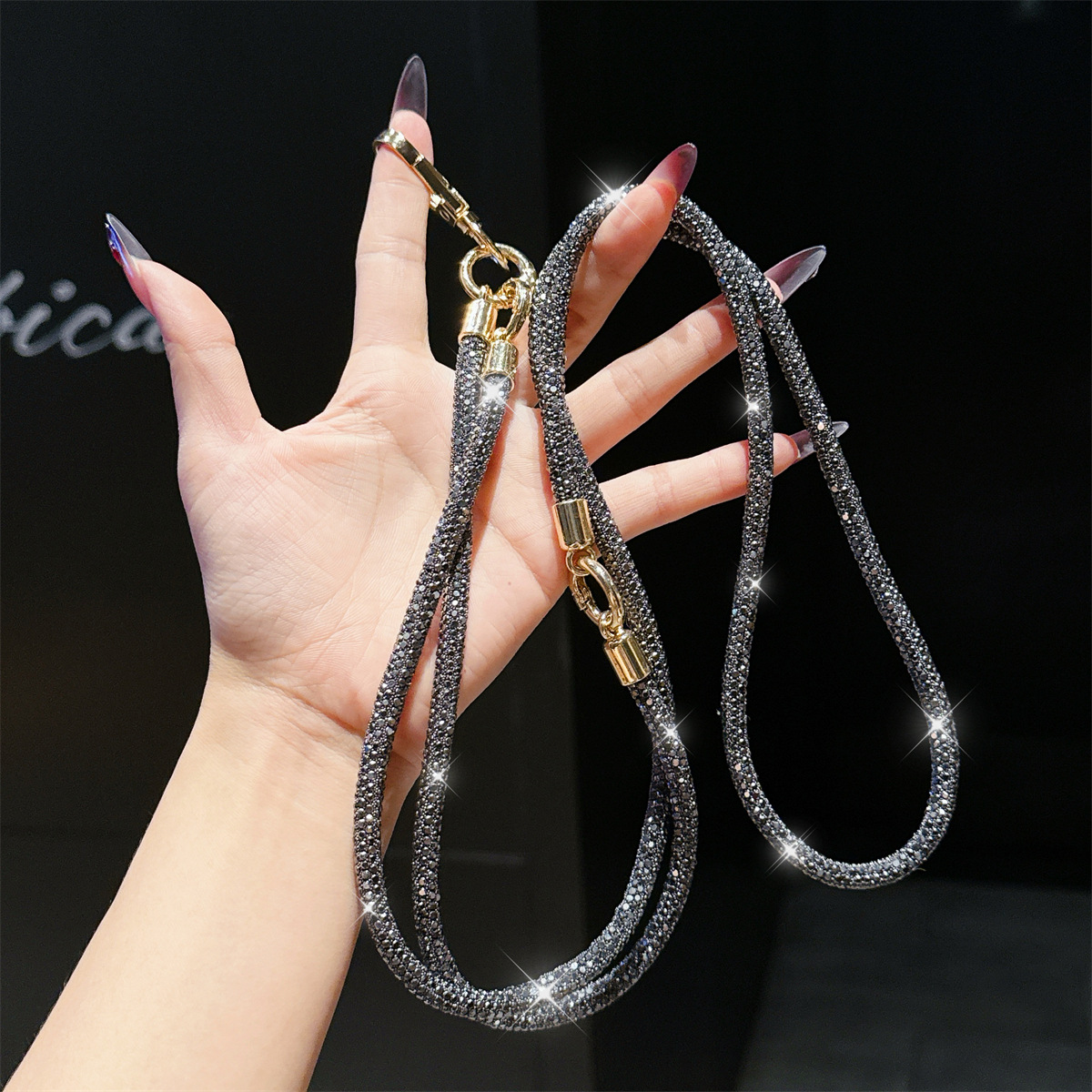 3-in-1 Rhinestone Crossbody Lanyard Luxury Full Diamond Strong Anti-loss Detachable Necklace Hand Chain Anti-loss