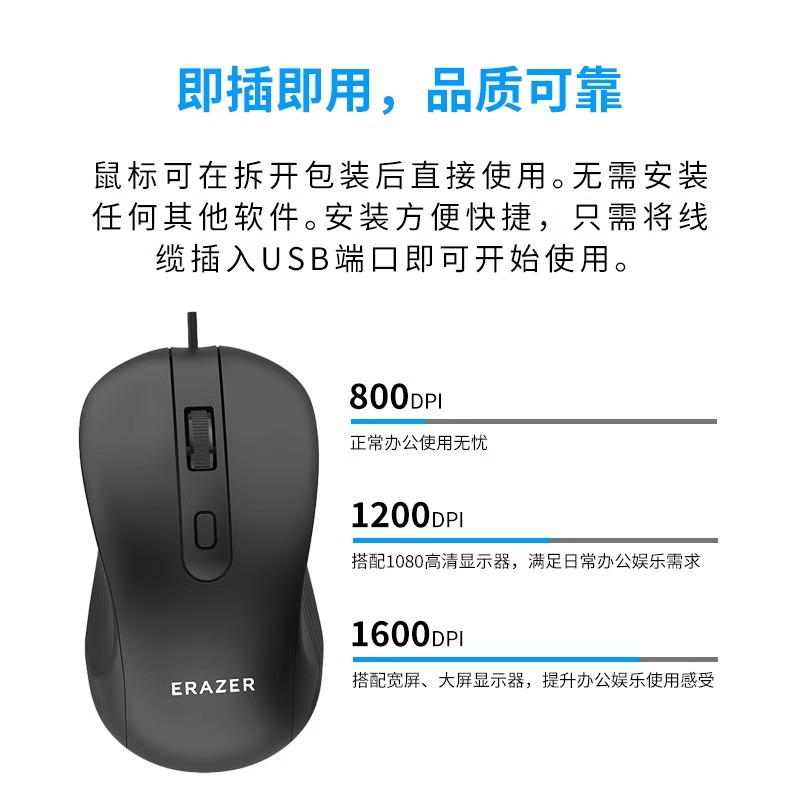 EZCO Wired Mouse Computer Office Notebook Desktop Universal USB Plug and Play M300