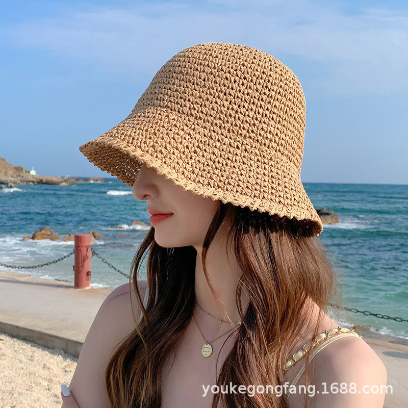 New Straw Woven Fisherman Hat Summer Outdoor Seaside Breathable Sun Protection Hat for Women Face Slimming