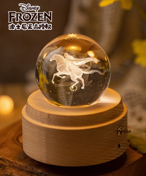 Frozen Crystal Ball Music Music Box Gift Princess Elsa Laser Engraved Inner Carving Night Light