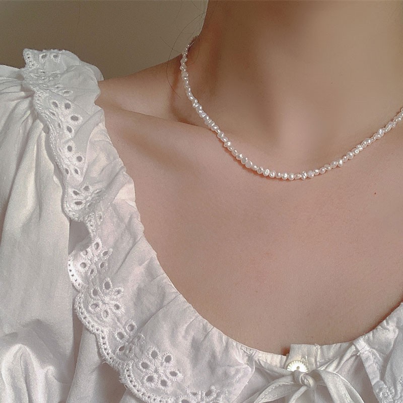Natural baroque small irregular freshwater pearl necklace for women, elegant collarbone chain, neck chain