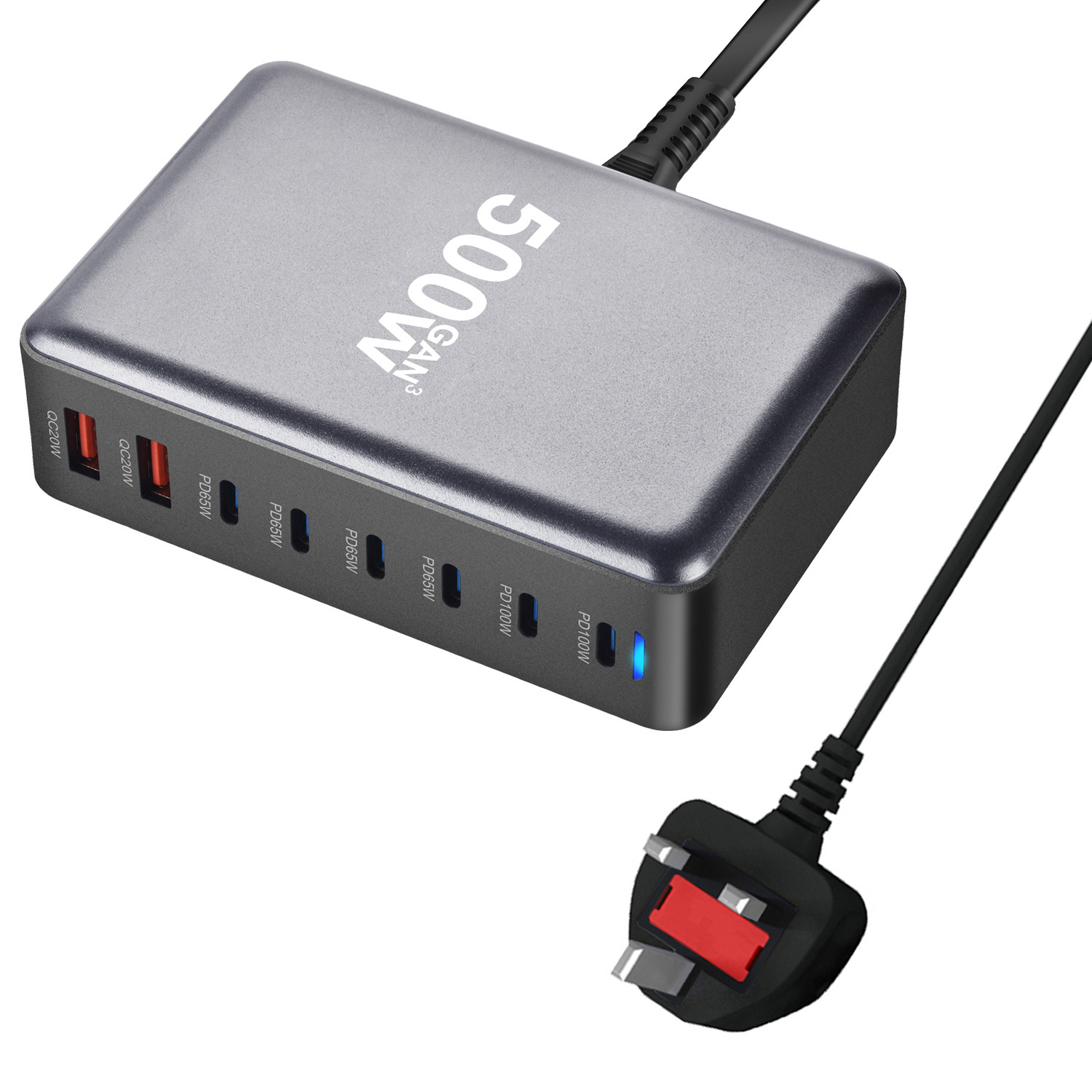 500W GaN PD Charger USB Multi-Port Fast Charging Desktop Charging Station 500W Desktop Charger