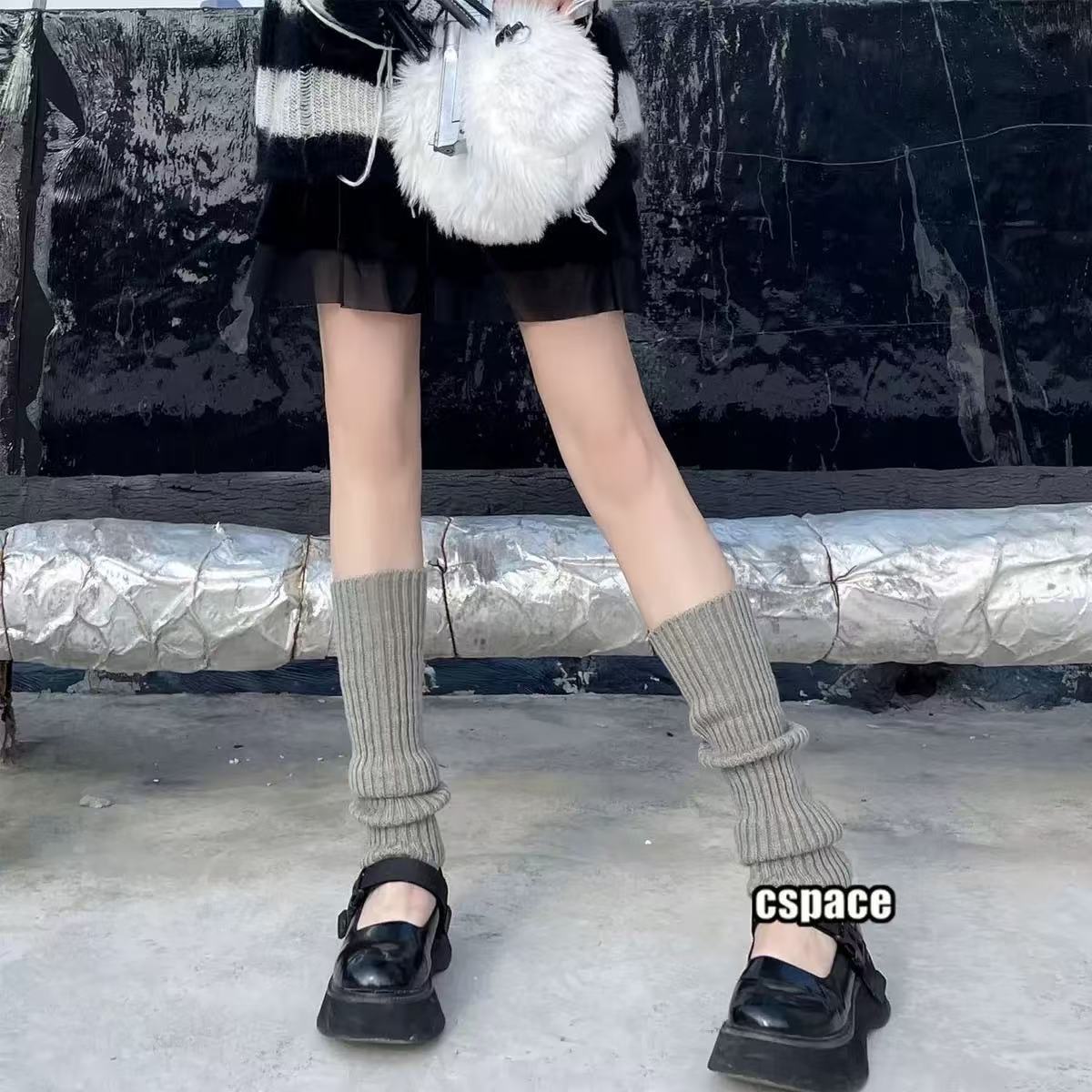 条纹堆堆袜【卡其】