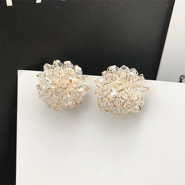 New S925 Silver Needle Sparkling Crystal Sweet Stud Earrings Flower Forest Style Crystal Ball Simple Ear Accessories for Women