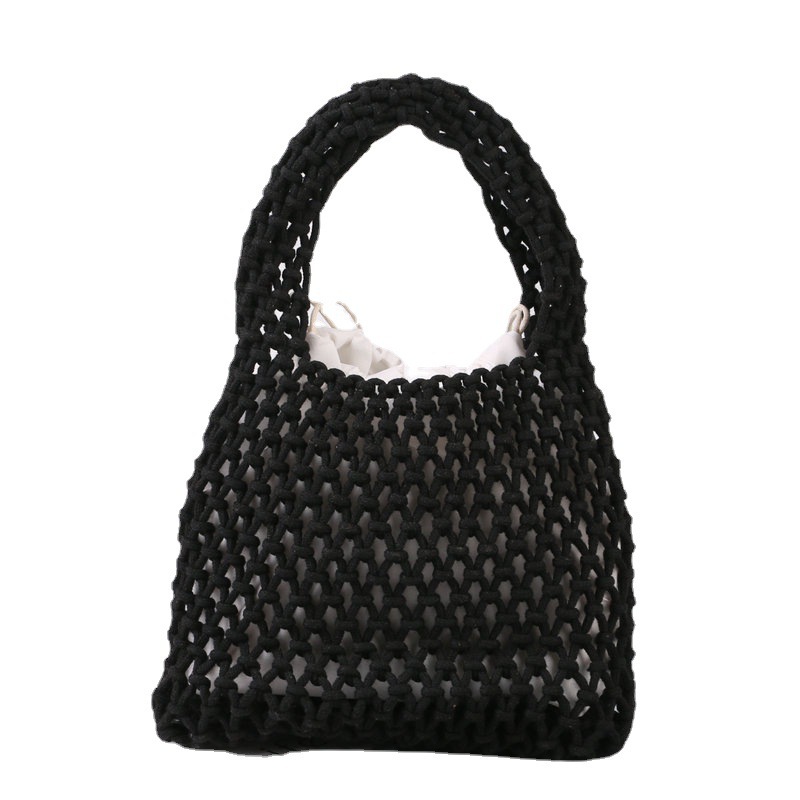 Daily simple cotton mesh handbag, hollow woven handbag, fresh colorful woven handbag