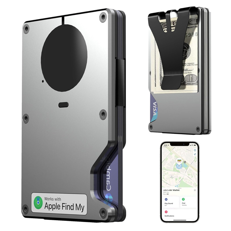 New Metal Money Clip Built-in Apple Find My Locator Chip Anti-Loss Card Clip Metal Wallet