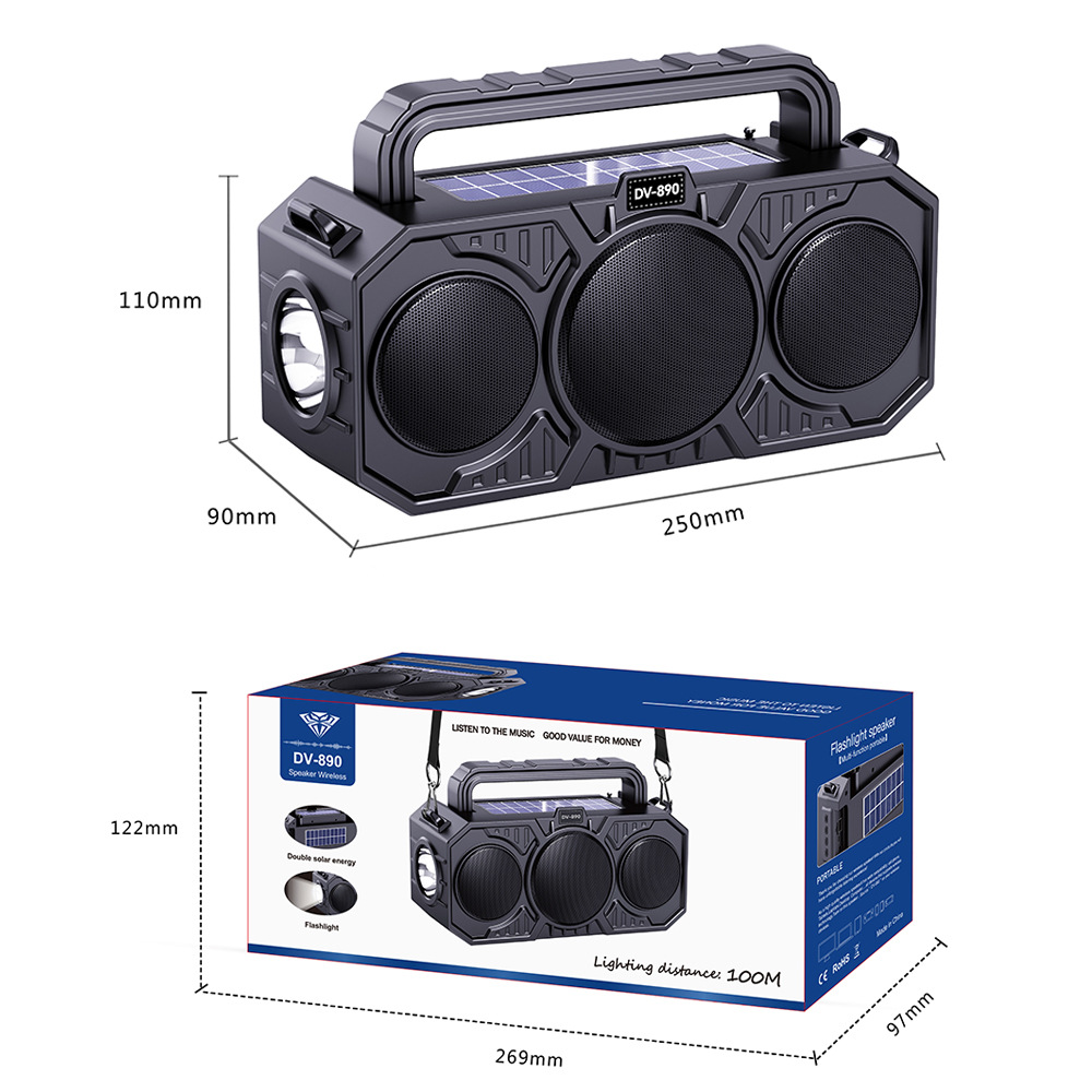 Outdoor Wireless Bluetooth Speaker Dual Solar with Flashlight Card Player Audio Africa Bluetooth Speaker