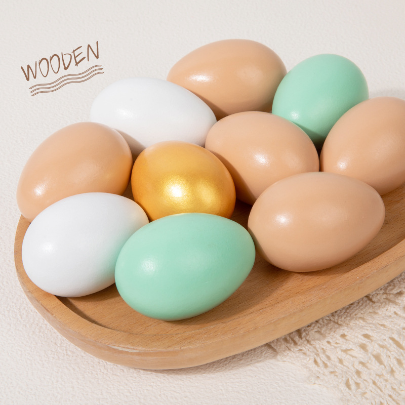 Wooden Simulation Eggs and Duck Eggs Children's DIY Hand-painted Easter Eggs Pretend Play Toy