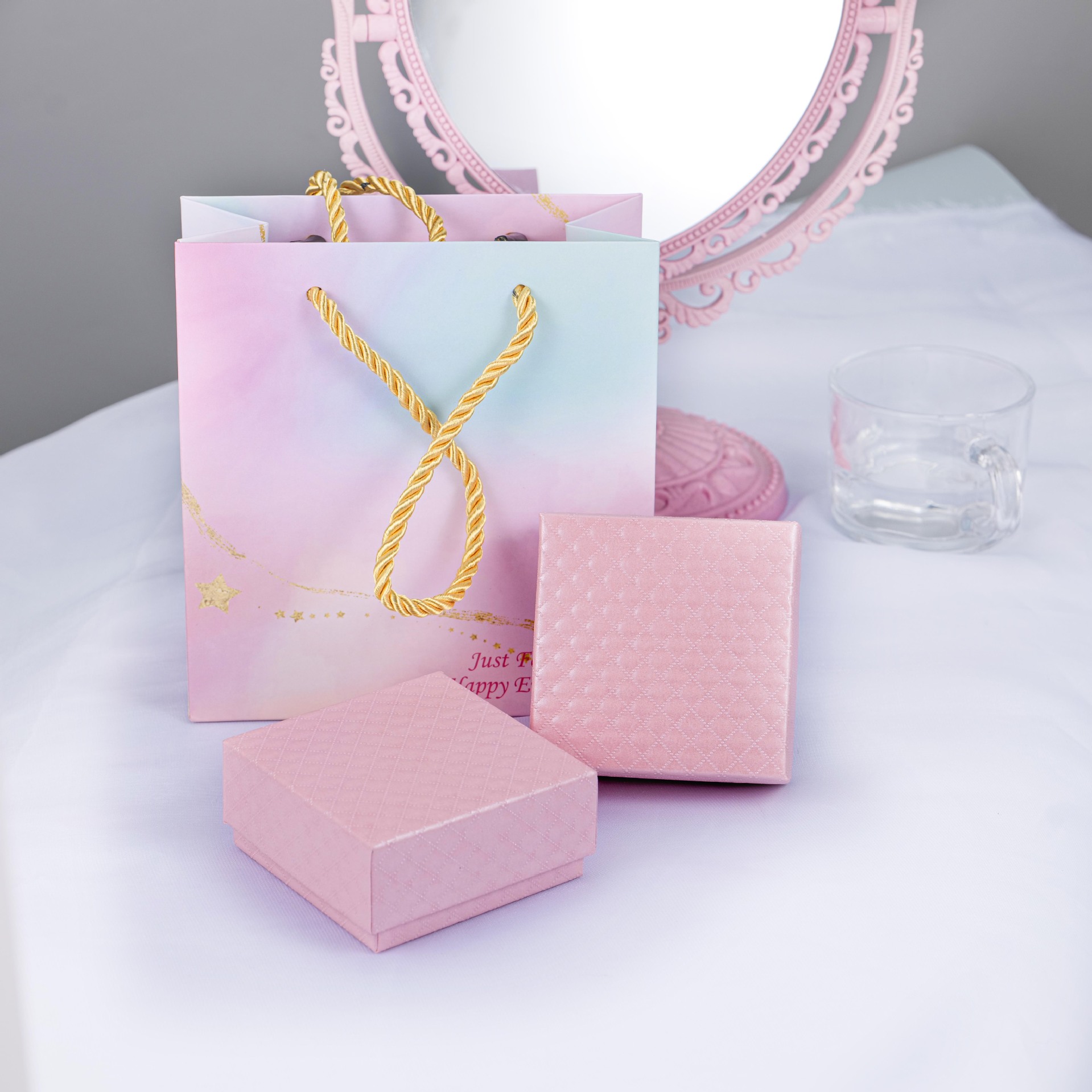 Green and pink double color jewelry box earring ring pendant necklace bracelet gift box storage box gold hot stamping