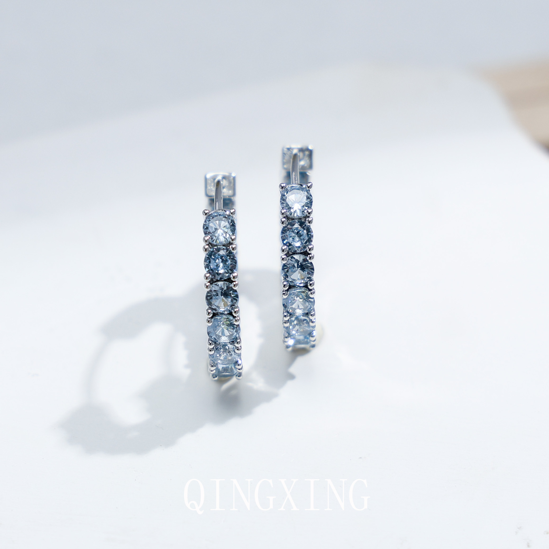 Red Corundum Spinel Zirconia Earrings Synthetic Colorful Gemstone Light Blue Topaz Circle Ear Cuff Women's