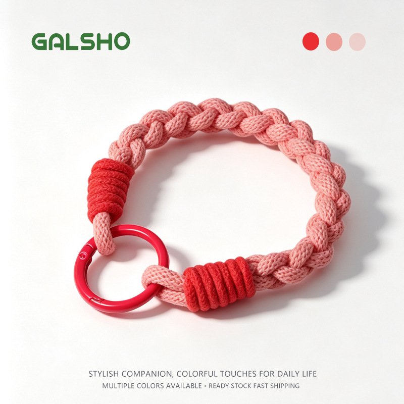 Contrast Color Short Phone Lanyard Outdoor Sturdy Anti-Loss Anti-Fall Keychain Bag Pendant Woven Phone Strap