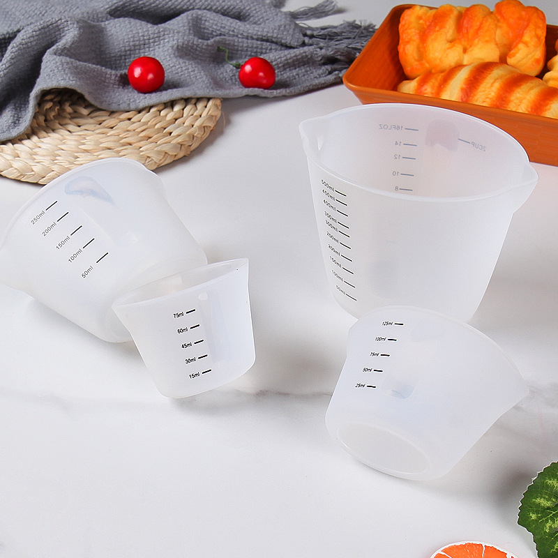 High temperature resistant silicone measuring cup 125ml 250ml liquid measuring cup set graduated measuring cup kitchen baking tool