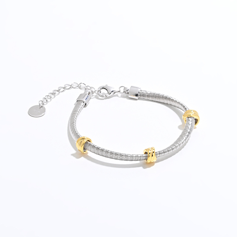 String Twisted Knot Bracelet Necklace Two-Tone Electroplated S925 Silver Exquisite Italian Import