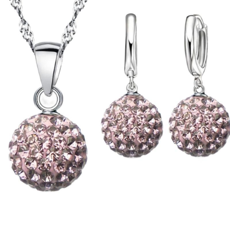 S925 10mm AB mud full diamond ball water wave chain tassel crystal full diamond set earrings necklace