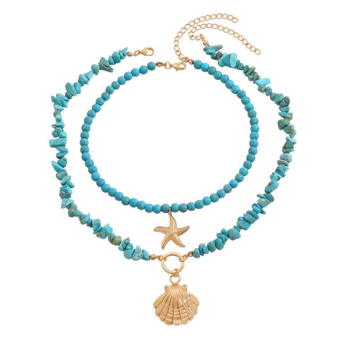 Accessories Ocean Style Shell Turquoise Multi-layer Necklace Beach Vacation Style Starfish Bead Necklace Set