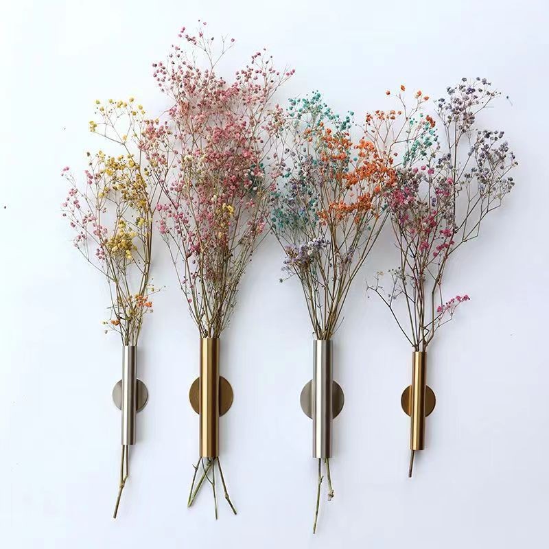 Wall Flower Vessel Nordic Style Wall Insert Flower Vase Gold No Drilling Living Room Wall Decoration Hanging Piece