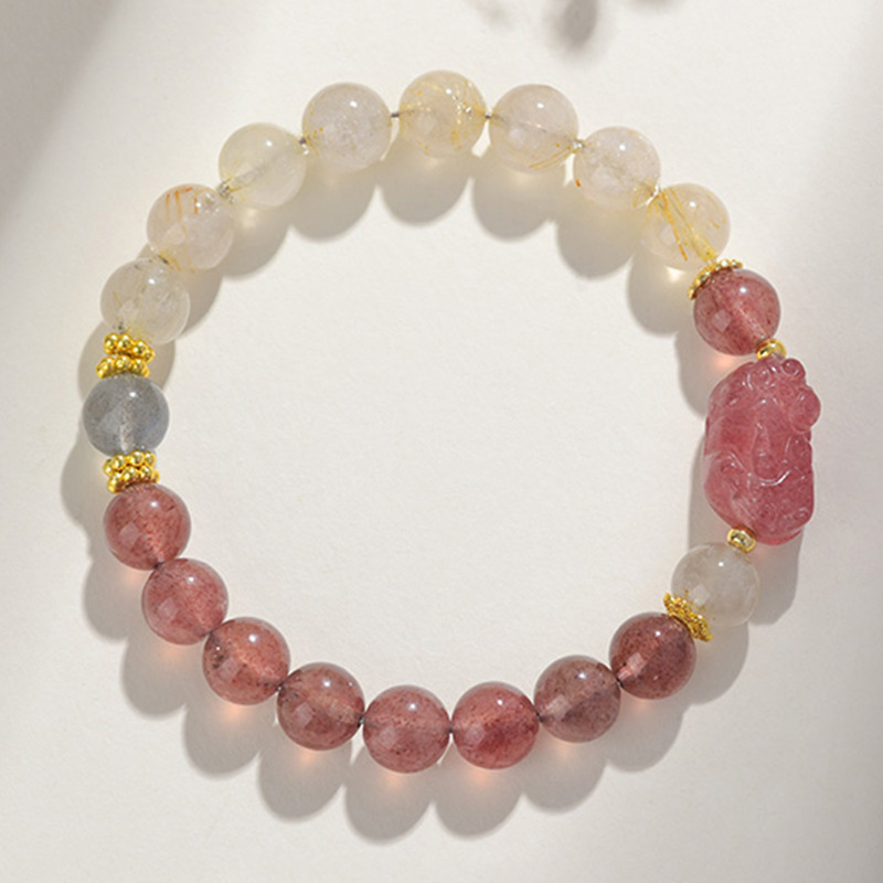 C385042黄发晶草莓晶貔貅手链