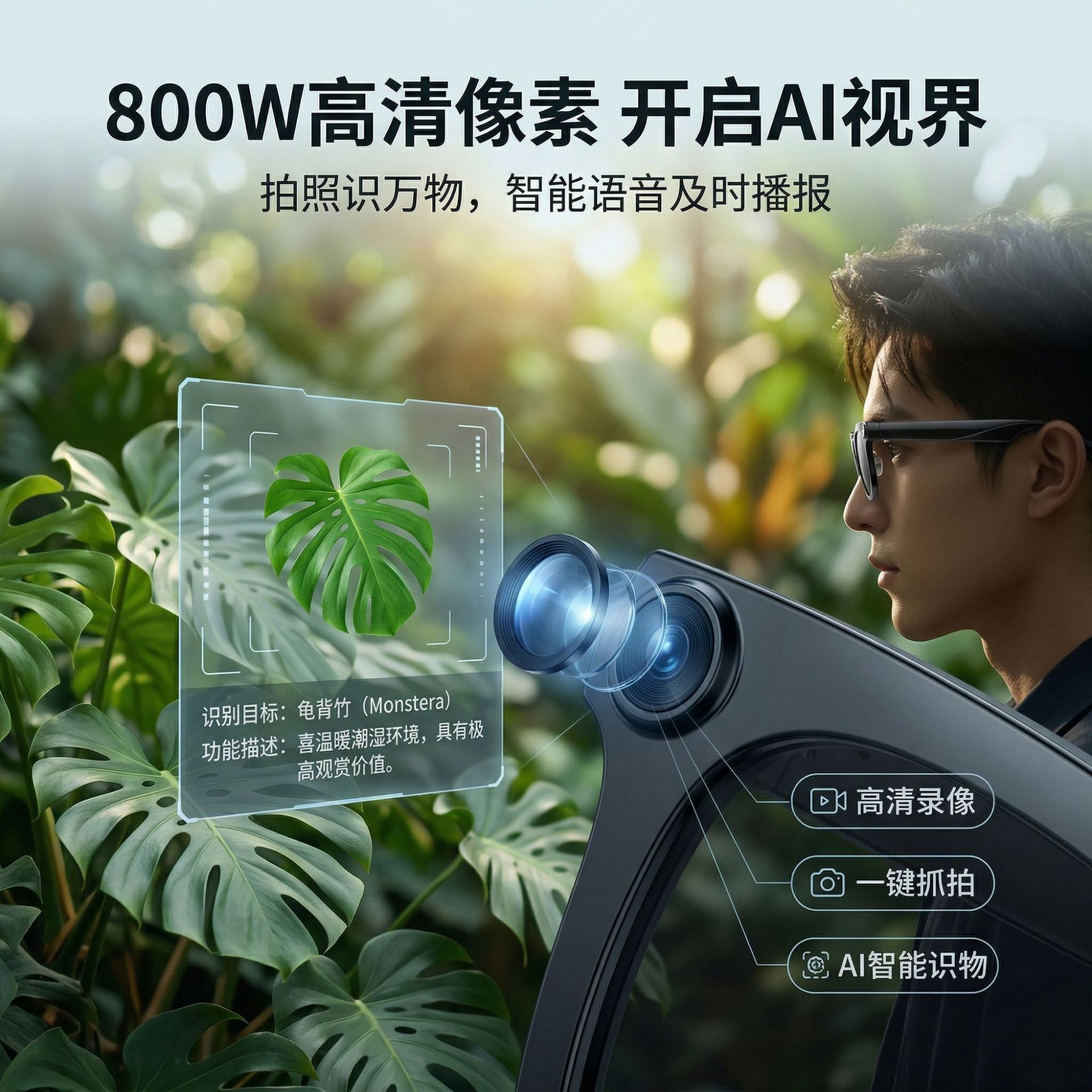 Recording Call 8MP HD Camera AI Photo Smart AI Recognition Simple Glasses