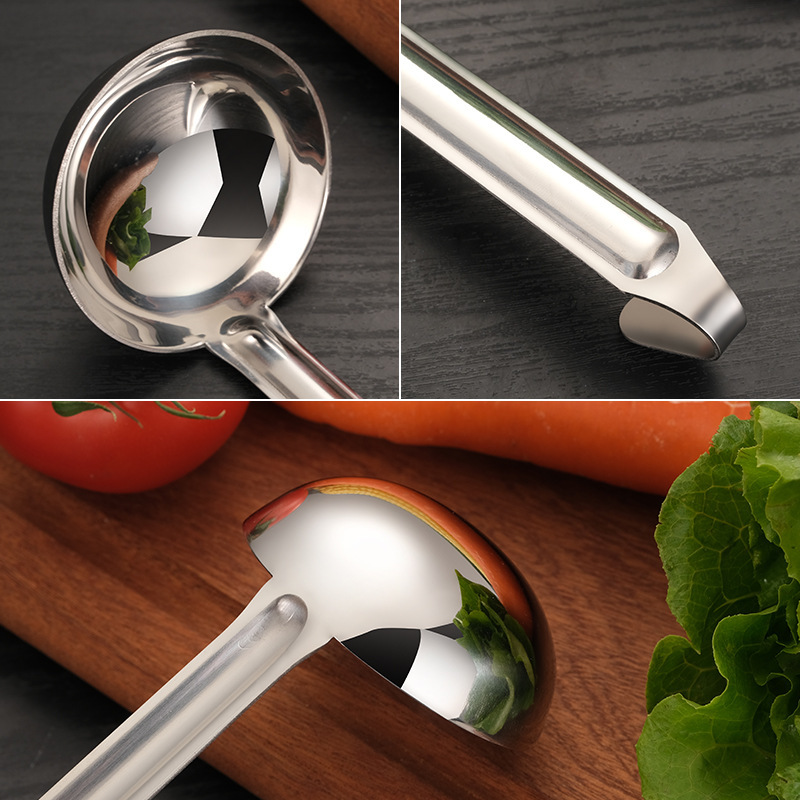 Hooked thickened integrated stainless steel soup spoon, slotted spoon, measuring spoon, long-handled spoon, wine scoop, juice ladle, deepened porridge spoon, rice scoop