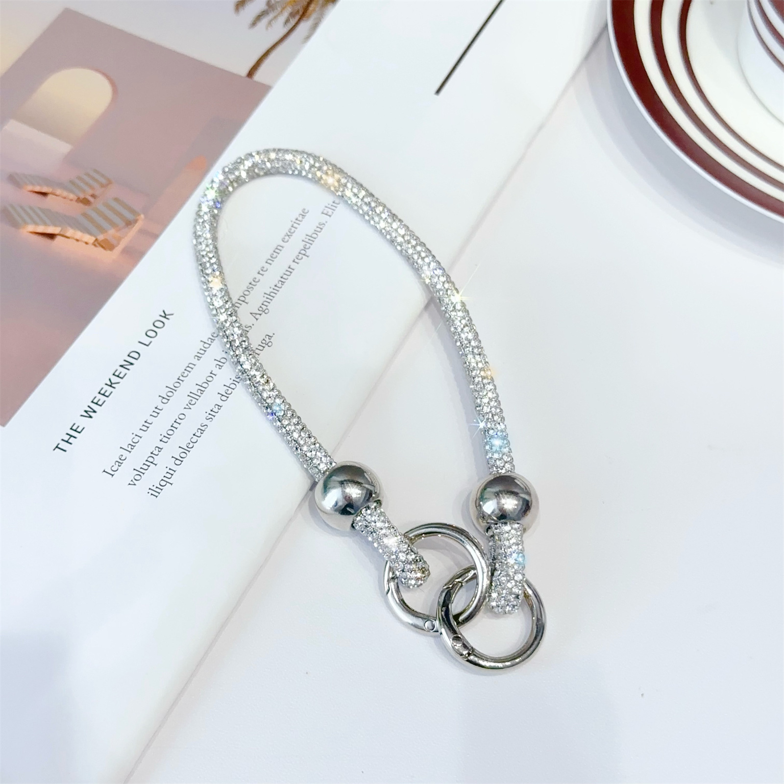 Luxury Rhinestone Wrist Strap Short Double Buckle Anti-loss Chain Hand Strap Beaded Phone Strap New