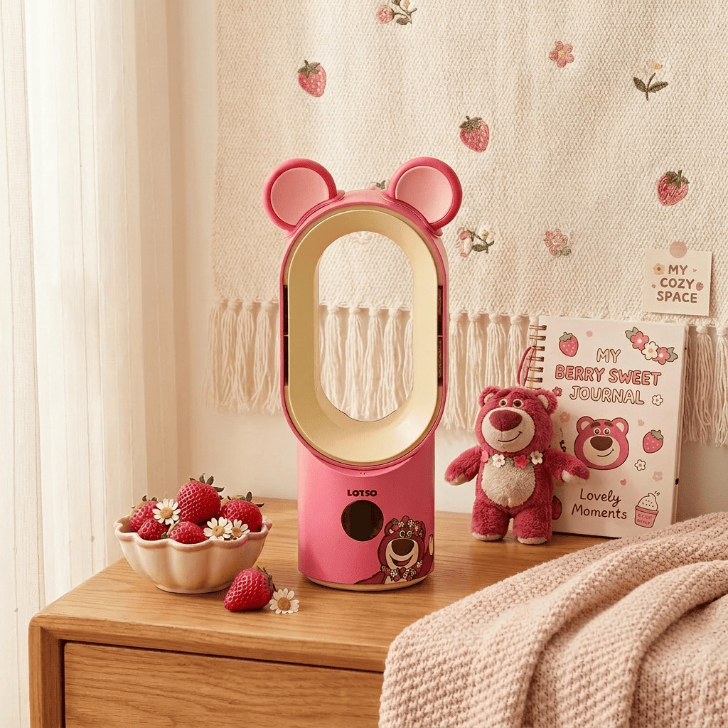 Disney Strawberry Bear Bladeless Fan Silent Air Conditioner Fan Home Student Dormitory Desktop Office Desktop Cooling Fan