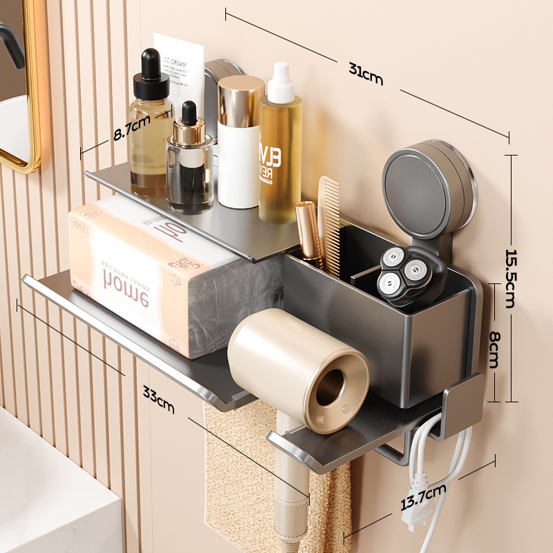 No-drilling Bathroom Hair Dryer Storage Bracket Toilet Wall-mounted Hair Dryer Cord Winder Tissue Hook Storage