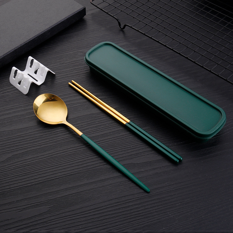 绿金2件套{勺+筷+盒}