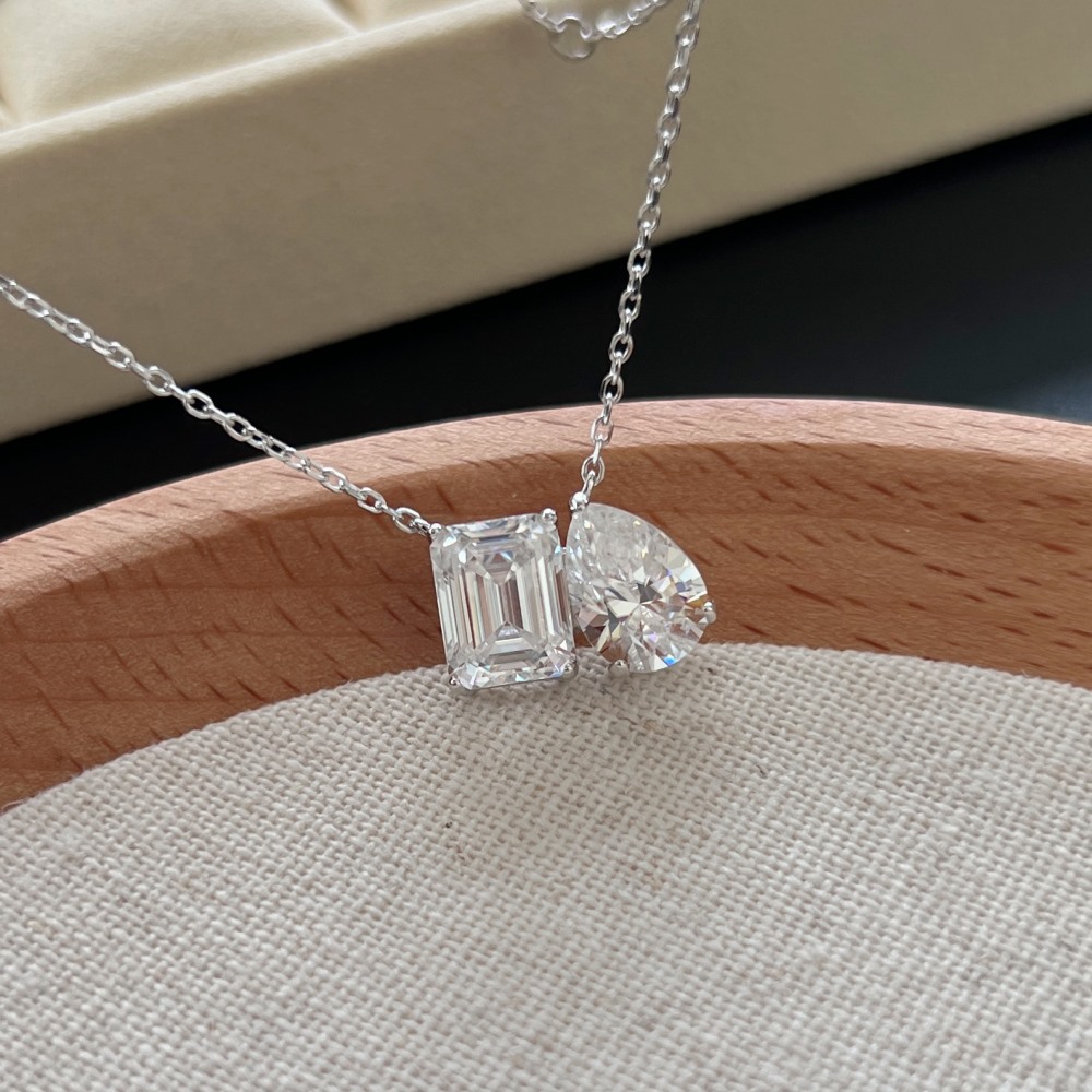 Moissanite S925 sterling silver ring earrings necklace for women, twin teardrop sugar cube D color exquisite flash women's three-piece set